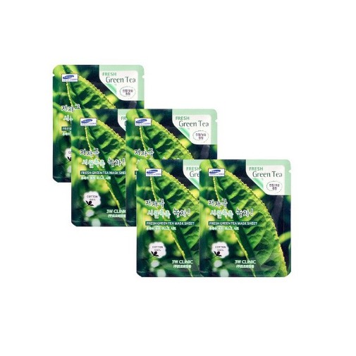 Combo 5 Mặt nạ dưỡng da giảm mụn 3W Clinic Fresh Green Tea Mask Sheet 23ml x 5