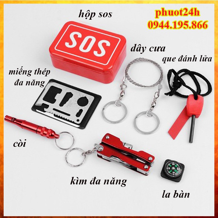 Bộ Dụng Cụ Sinh Tồn Đi Phượt Du Lịch Dã Ngoại SOS, Bộ Dụng Cụ Đa Năng Đi Rừng, Đi Phượt