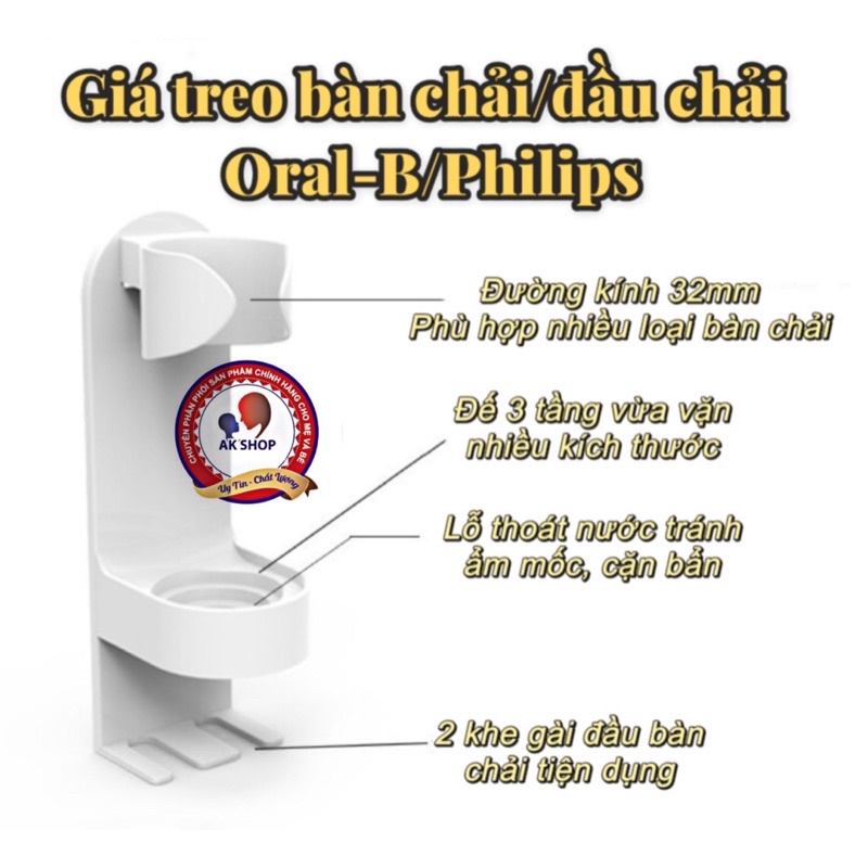 Giá gắn tường, giá treo tường bàn chải điện Philips/ oral b có giá để đầu chải hàng chất lượng