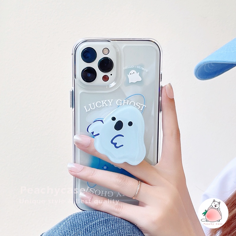 Ốp Điện Thoại TPU Mềm Hình Ma Màu Xanh Dương Dễ Thương Chống Sốc Có Giá Đỡ Cho iPhone 13 12 11 Pro Max X Xs Max XR 13pro