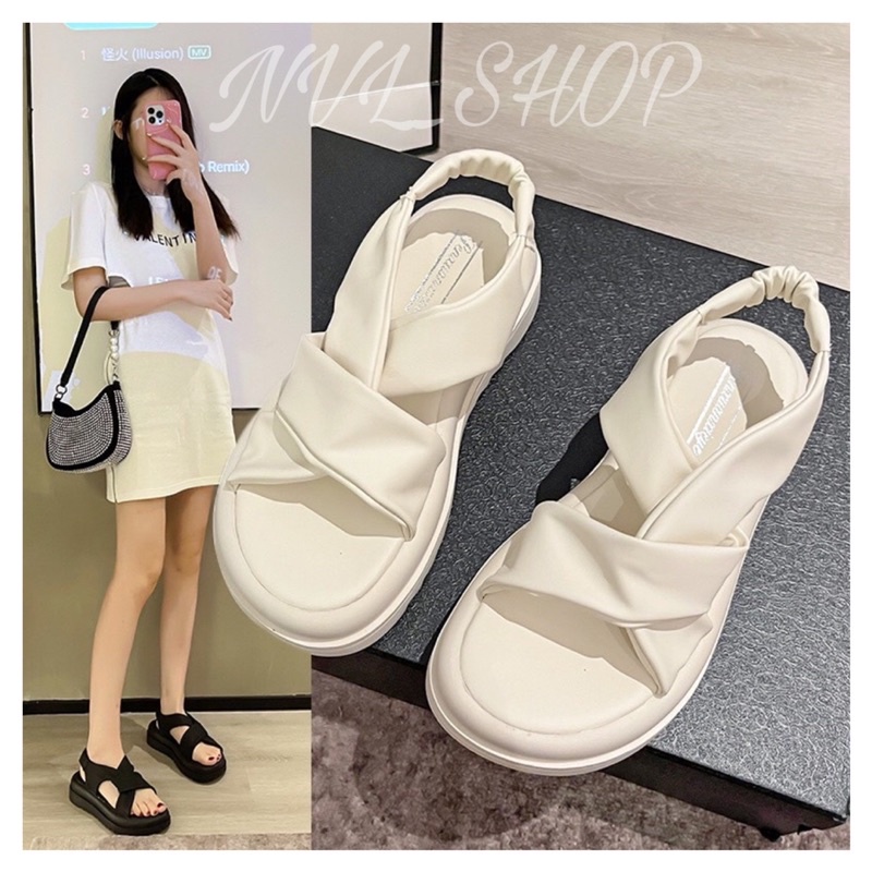 Sandal nữ quai chất liệu da đẹp mềm, mịn đế cao 4cm kiểu dáng hàn quốc