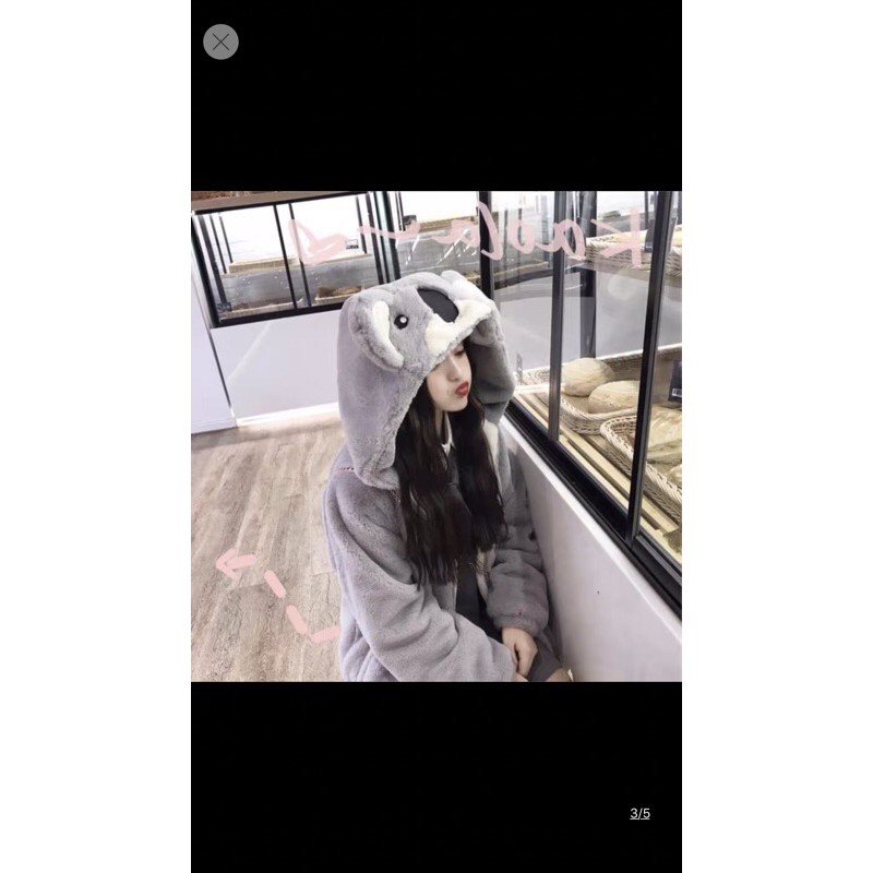 Áo khoác Lông gấu nỉ xám thêu , lông hai mặt, áo lông tai gấu, giá rẻ nhất thị trường freesize unisex | BigBuy360 - bigbuy360.vn