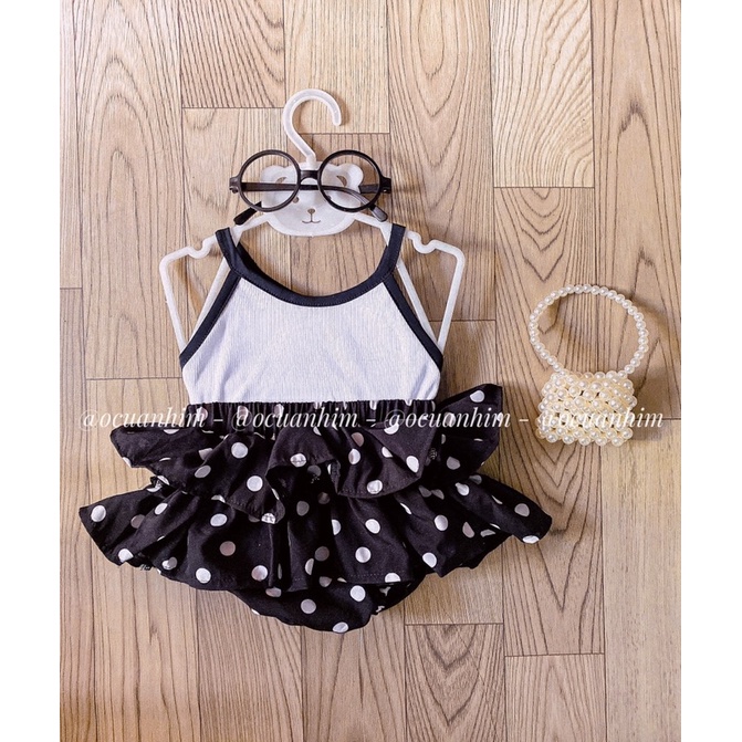 Set áo hai dây kèm quần váy chấm bi siêu xinh cho bé