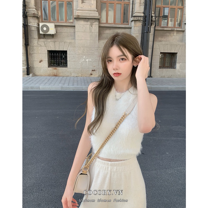 Cocory vn Áo Tank Top Sát Nách Cổ Tròn Màu Trơn Quyến Rũ Thời Trang Cho Nữ
