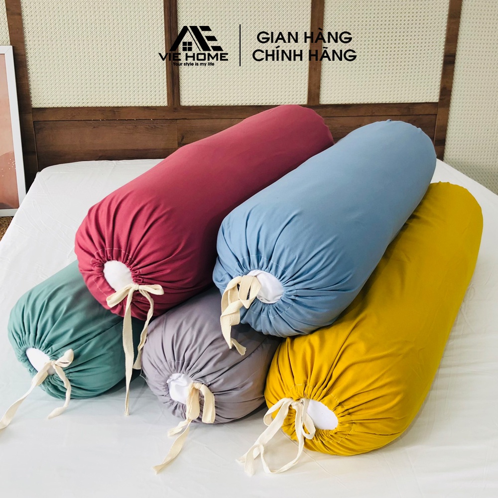 01 Vỏ gối ôm Cotton Tici VIE HOME - Bedding VO45, kích thước 35cm x100cm trơn màu dây cột 2 đầu nhiều màu sắc