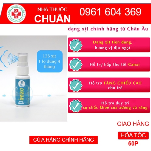 Dimao Pro - bổ sung d3 k2 dạng xịt, tăng cường hấp thu canxi, vitamin d3 k2 dạng xịt Dimao pro