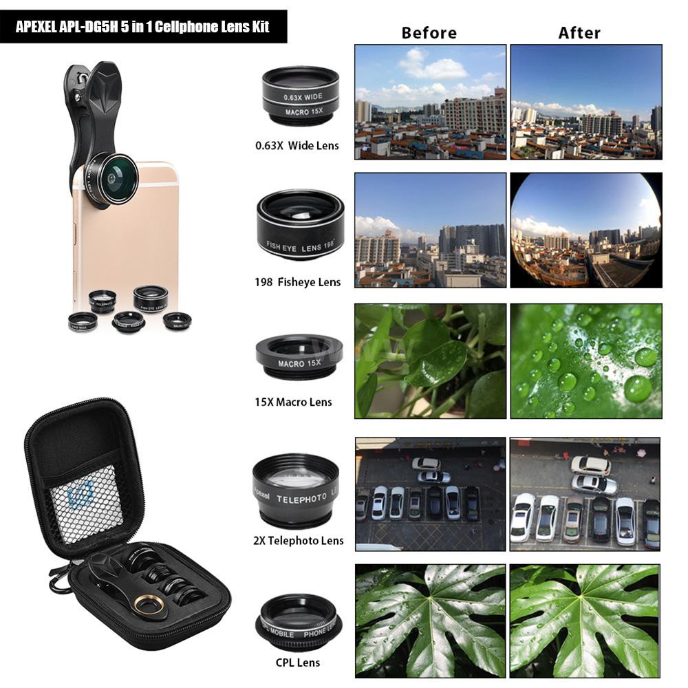 Bộ Lens Phóng Đại 5 Trong 1 Kẹp Camera Điện Thoại Smartphone