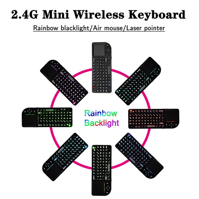 3 in 1 Handheld 2.4G RF Wireless Keyboard with Touchpad Mouse for PC Notebook Smart TV Box,Colorful Backlighting,Russian