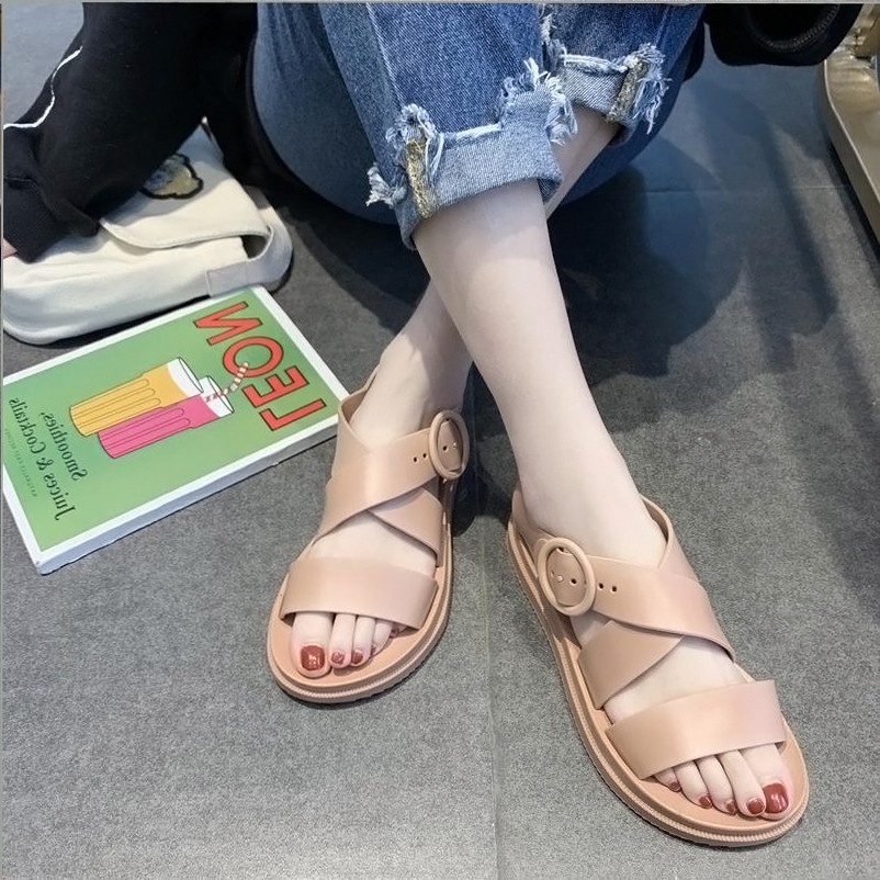 Giày Sandal Nữ MWC Đế Bằng Quai Chéo Chống Nước Chất Cao Su NUDE- 2628