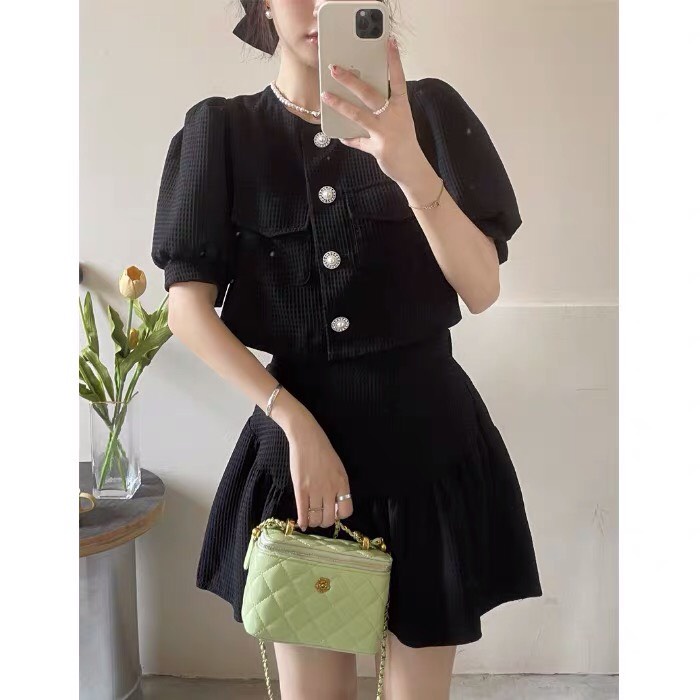 Set Đồ Nữ Áo Croptop + Chân Váy Xòe HT52 HaLuu Store Phong Cách Hàn Quốc | BigBuy360 - bigbuy360.vn