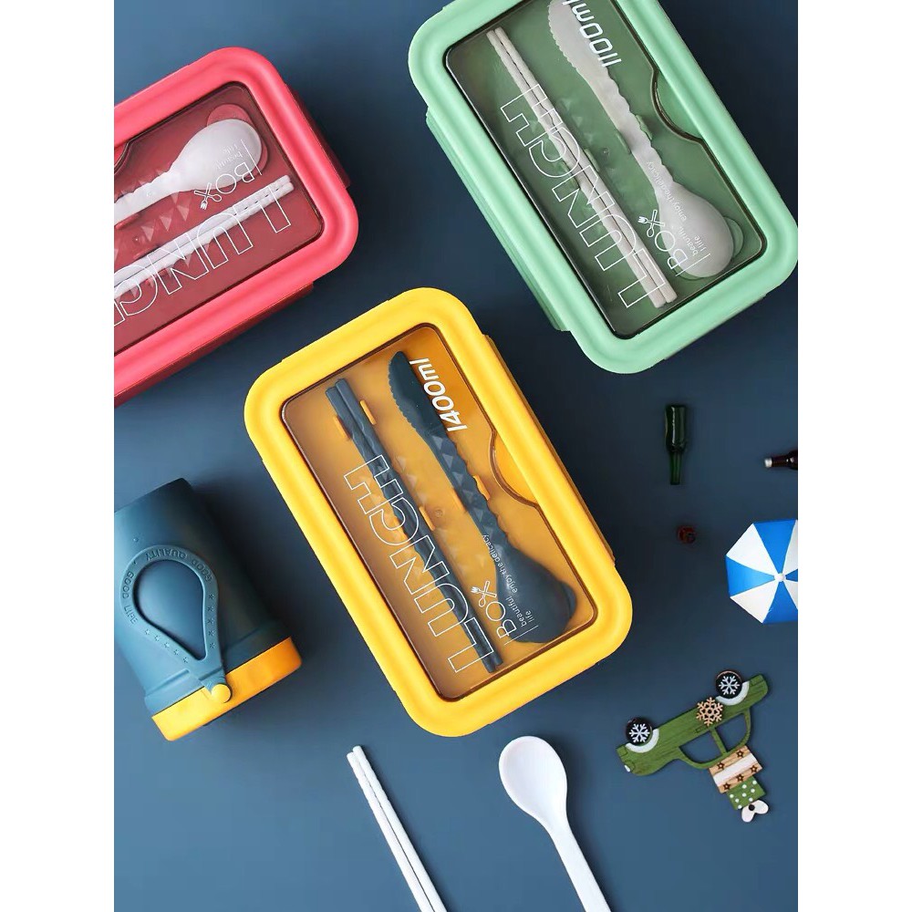 Hộp cơm văn phòng giữ nhiệt 2 ngăn Lunch Box 1100ml tặng kèm đũa thìa lúa mạch | BigBuy360 - bigbuy360.vn