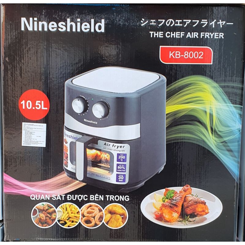 nồi chiên không dầu nineshield 10.5L mẫu mới cửa sổ kính