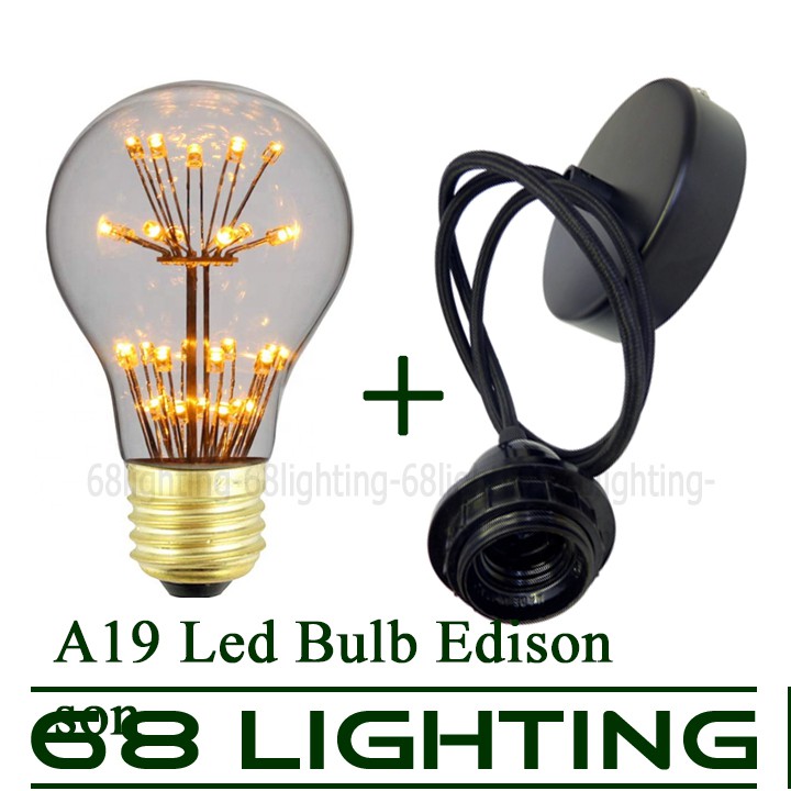 Bộ dây đèn thả trần đơn và bóng đèn Led Edison A19 trang trí nhà, quán cafe, trà sữa cao cấp 68lighting LP0551