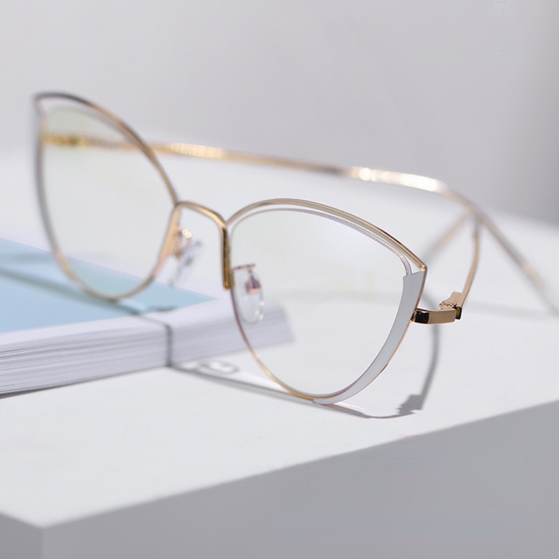 (YUZHU) Kính Mắt Mèo Kim Loại Thời Trang Phương Tây Chất Lượng Cao Có Thể Thay Thế Lens Minus
