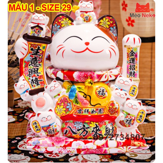 Mèo Thần Tài Vẫy Tay Phát Tài Phát Lộc Gốm Sứ Cao Cấp ( Kèm đệm đỏ và dây cắm ) size 29 cả đệm | BigBuy360 - bigbuy360.vn
