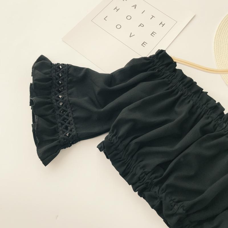 [Baywellfashion]Áo kiểu trễ vai tay loe họa tiết xếp ly thời trang nữ tính | BigBuy360 - bigbuy360.vn