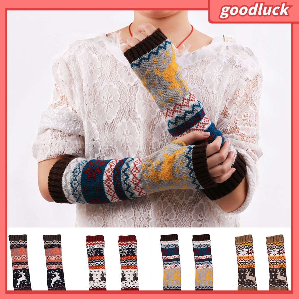 1 Đôi Găng Tay Dệt Kim Dày Giữ Ấm Cánh Tay Họa Tiết Bông Tuyết Tuần Lộc Giáng Sinh Thời Trang Thu Đông Cho Nữ