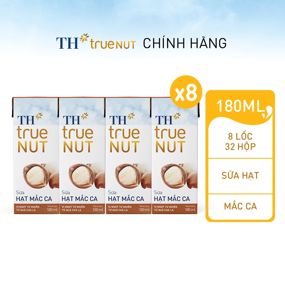 8 Lốc sữa hạt mắc ca TH True Nut 180ml (180ml x 4 hộp)