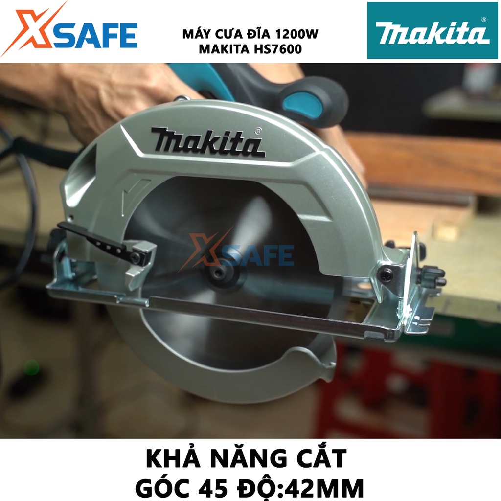 Máy cưa gỗ đĩa tròn MAKITA HS7600 Máy cắt gỗ cầm tay công suất 1200W, tốc độ không tải 5200v/ph, đường kính lưỡi 185mm