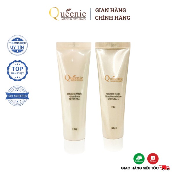 Bộ mỹ phẩm kem lót, kem nền Queenie chống nắng trắng da trải nghiệm 20ml