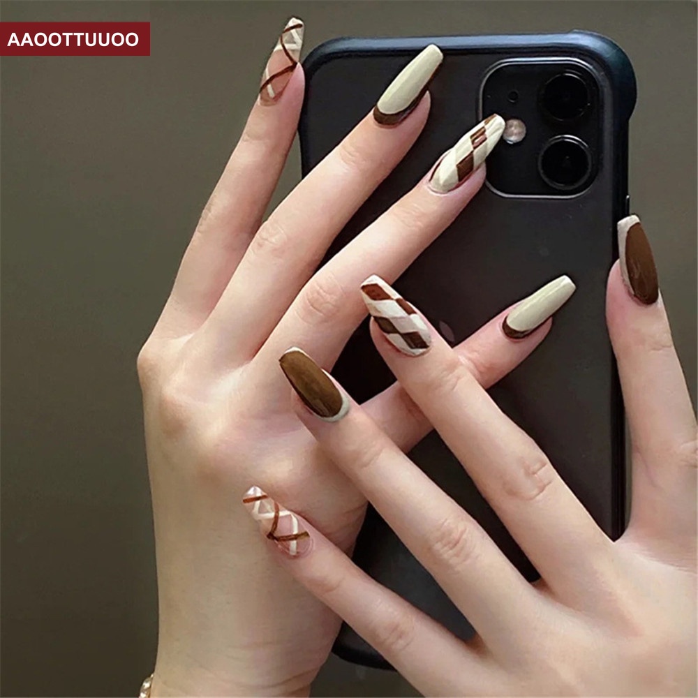 [Hàng mới về] Hộp 24 móng tay giả đính đá thời trang thu đông dành cho nữ