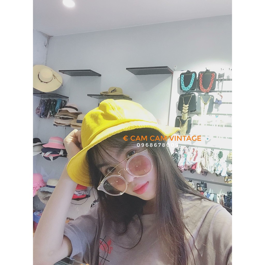 Mũ bucket nam nữ, nón bucket Maruko trơn vàng vintage dệt kim unisex cao cấp phủ nhung