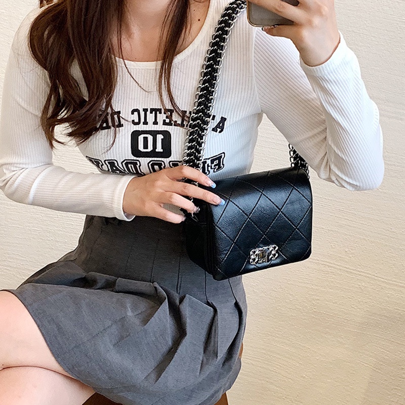 Túi đeo vai IELGY hình vuông cỡ nhỏ in họa tiết hình thoi thời trang cho nữ