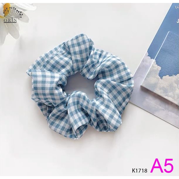 Cột tóc vải scrunchies xanh thiên thanh dây buộc tóc scrunchies nhiều mẫu Orin K1718