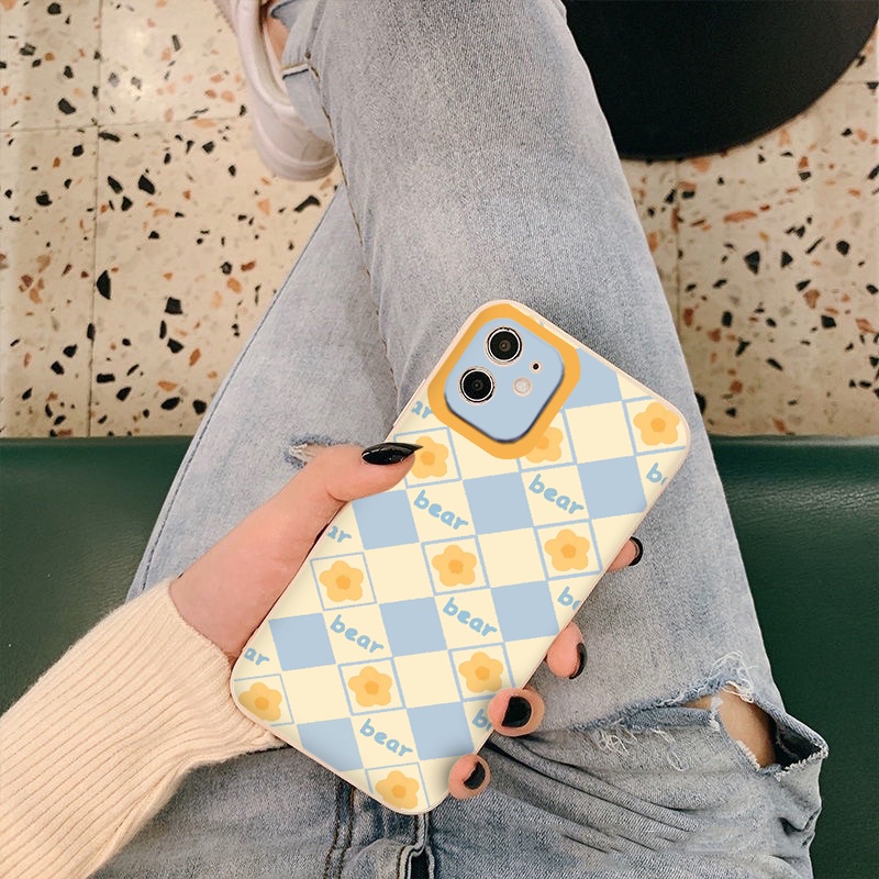 Ốp iphone kẻ caro Ốp LƯNG IPHONE FLOWER BEAR vuông cạnh 6s/6plus/7/7plus/8plus/x/xsmax/11/11promax/12/13pro/promax