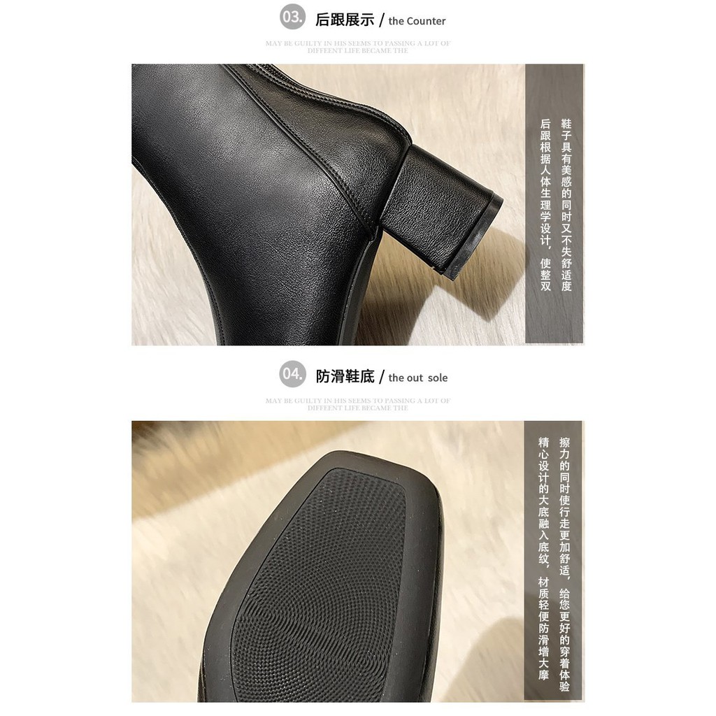 Giày boots đế dày cổ ngắn chất liệu da màu đen/be size 35-40 phong cách Hàn Quốc