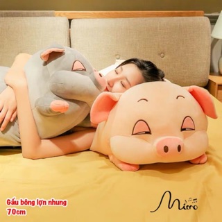 Gấu Bông Heo Nằm Ngủ Chất Liệu Nhung Bông Mềm và Âm Kích Cỡ 70cm Hàng Loại 1
