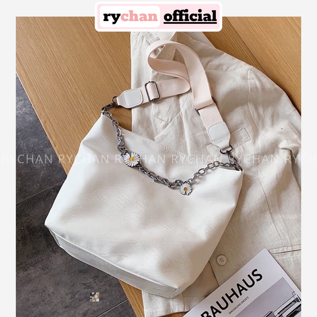 Túi Tote Trơn Đeo Vai Đeo Chéo Phối Dây Xích Hoa Cúc Hai Màu - RY341