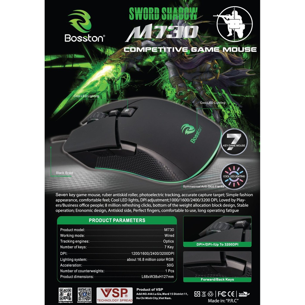 MOUSE BOSSTON USB M730 LED GAMING CHÍNH HÃNG