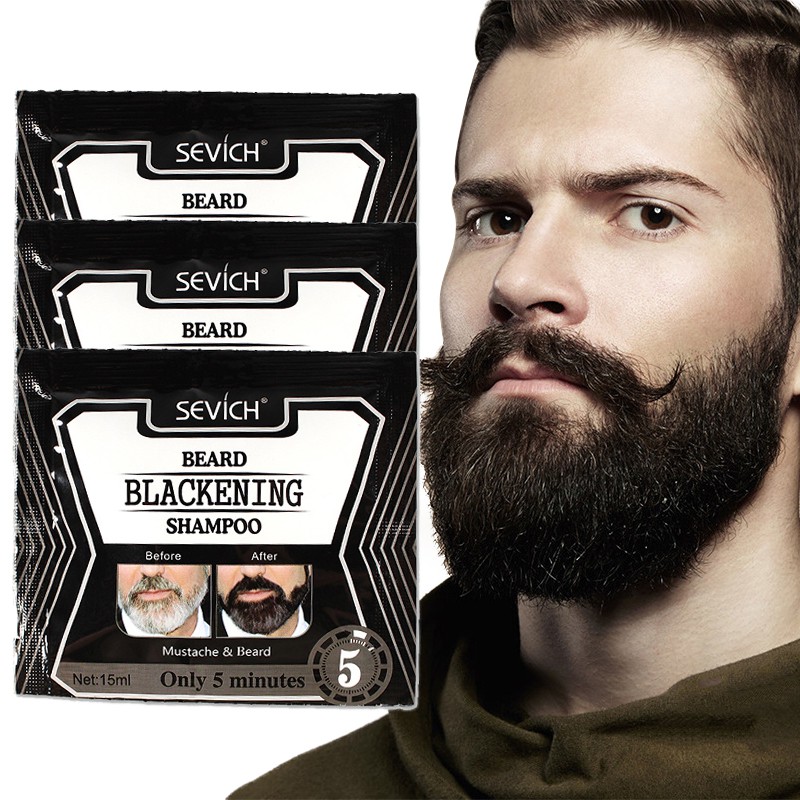 ⏩ 5 Minutes Blackening Beard Shampoo Dye Beard Herb Natural Faster Blacken Beard Shampoo 15ml 【Luun】