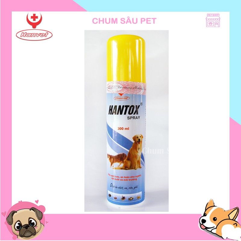 Xịt Hantox Spray diệt bọ chét ve chấy rận ghẻ chó mèo 300ml diệt các loại bọ trên gia súc gia cầm