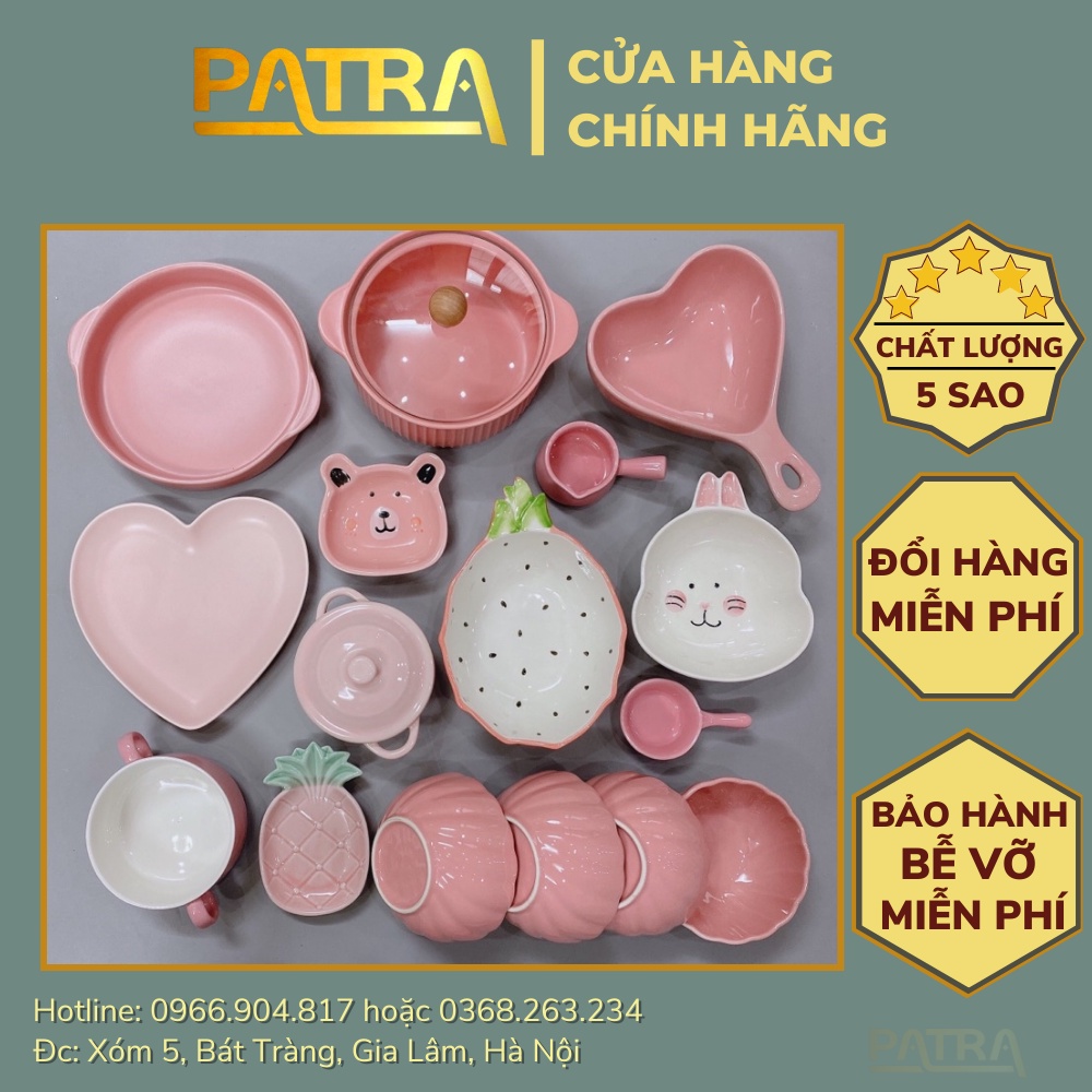 Bát ăn cơm, bộ bát đĩa decor, chén dĩa sứ màu hồng dễ thương cute cao cấp