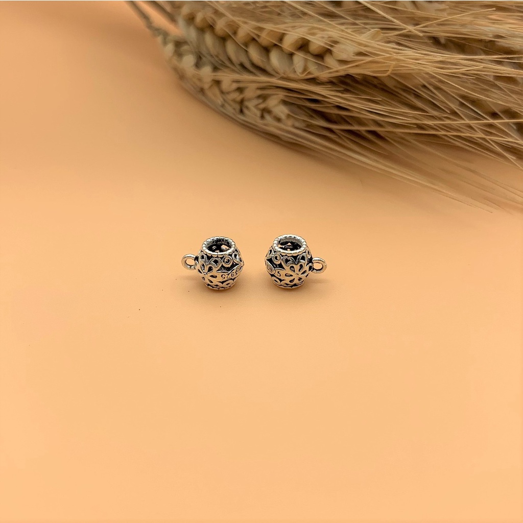 Charm móc treo dạng ống ngắn kiểu lu - Charm Bạc 925 - Mã CA037