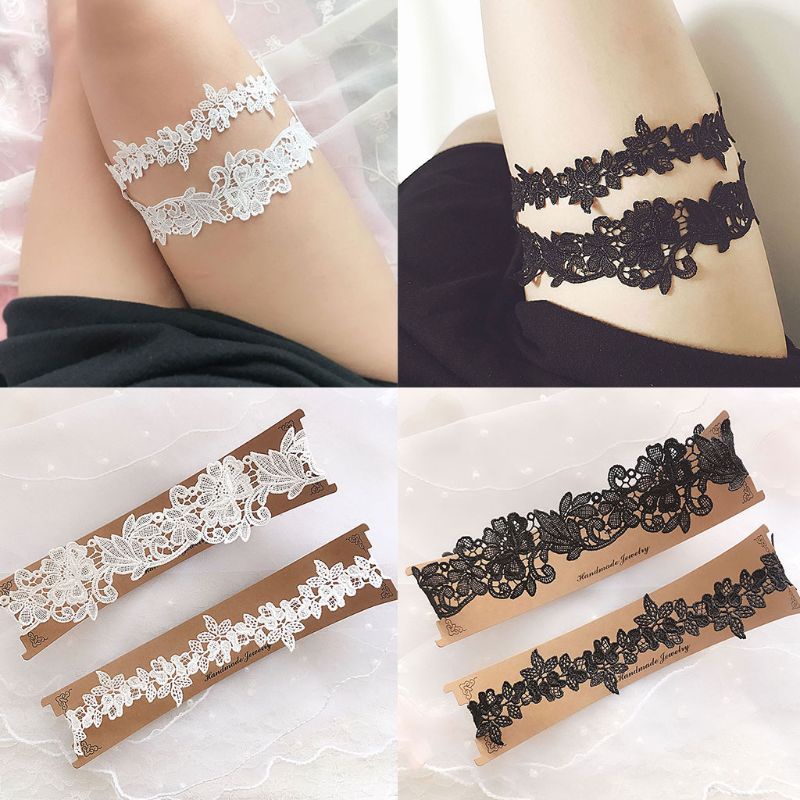 2 Nịt Bít Tất Ren Màu Trắng Đen Cho Cô Dâu