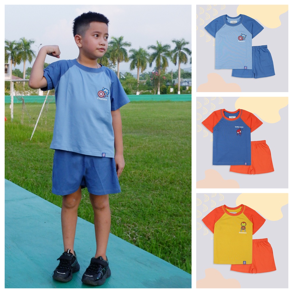 Bộ cộc tay bé trai Icotton hình siêu anh hùng tay chéo