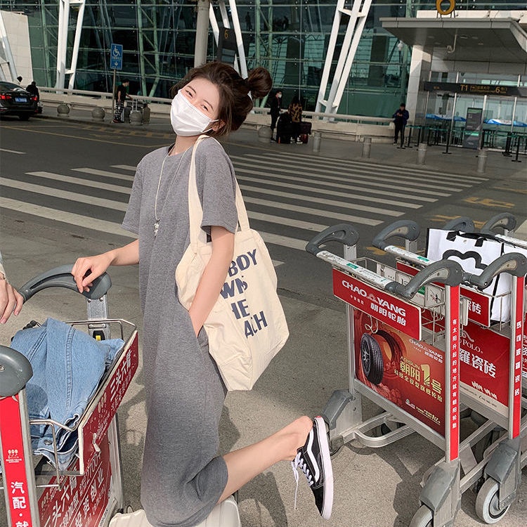 Đầm Thun Ngắn Tay Form Rộng Phong Cách Năng Động Trẻ Trung Dành Cho Nữ