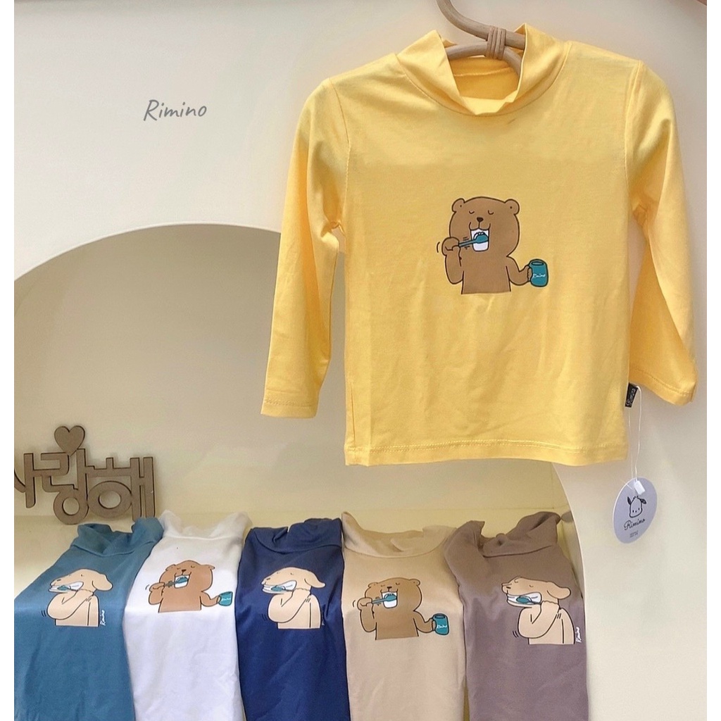 Áo dài tay thun lạnh cổ 3p họa tiết dễ thương cho bé Rimino