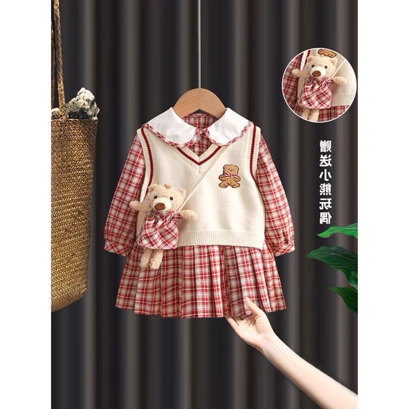 Set váy 3 chi tiết gấu thật cho bé gái