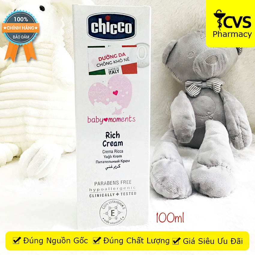 [CHICCO] Kem Dưỡng Ẩm Rich Cream Omega & Vitamin E 0M+ ngăn ngừa tình trạng khô nẻ da & dưỡng ẩm da - cvspharmacy