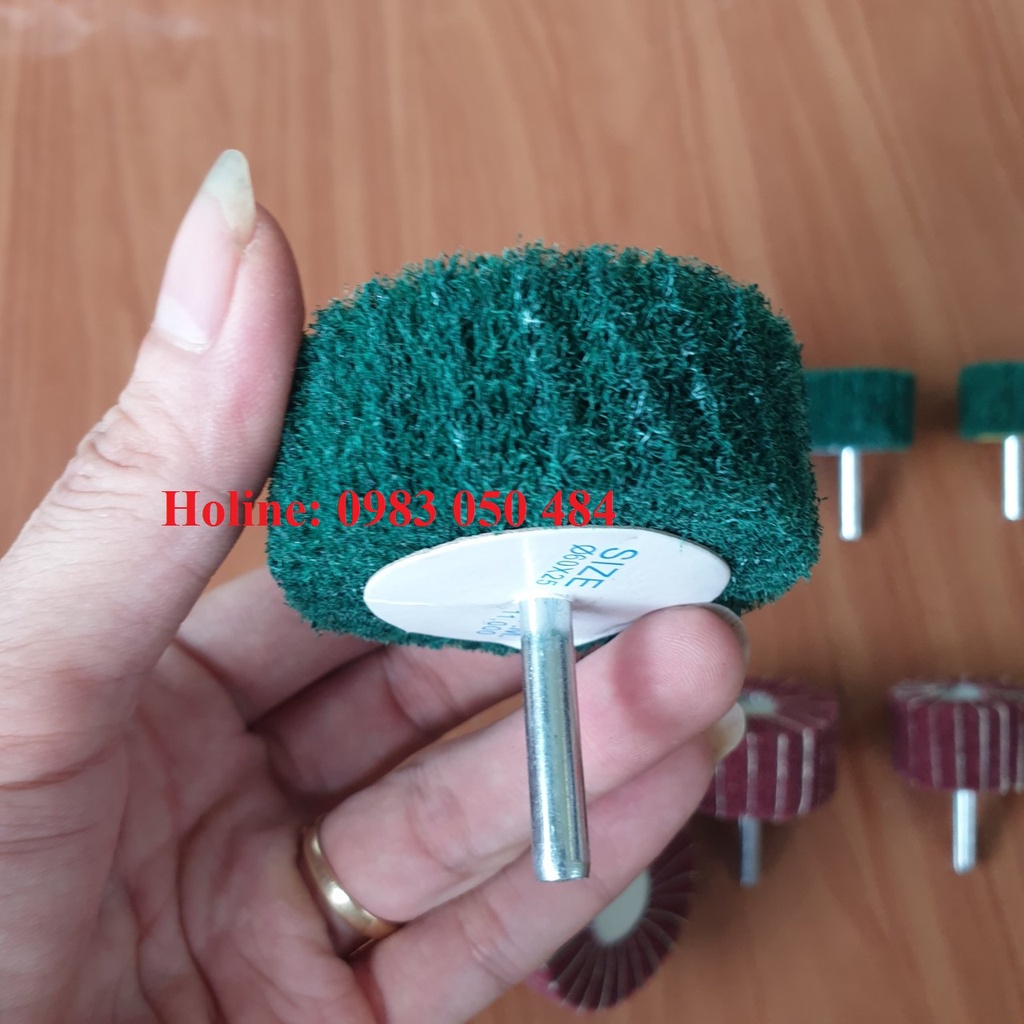 Mũi đánh bóng gỗ mịn - đánh bóng kim loại trục 6mm mầu xanh mịn không có giáp kẹp - đánh bóng inox