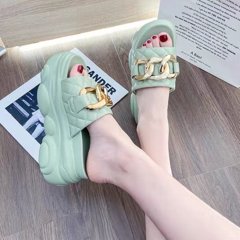 Dép bánh mì quai ngang dây xích cao 8cm