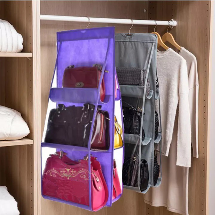Túi Đựng Giỏ Xách 6 Ngăn 3 Tầng Chống Bụi Có Móc Treo Tiện Lợi - Túi Treo Giỏ Xách Vật Dụng Cá Nhân 6 Ô Ngăn Bụi
