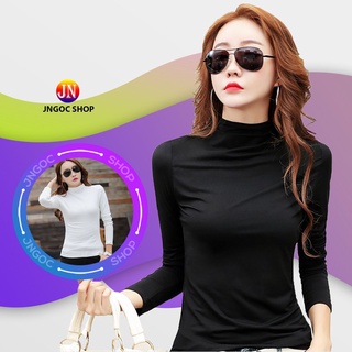 Áo thun tay dài nữ thu đông siêu co giãn, Áo giữ nhiệt cổ lọ tay dài dáng ôm