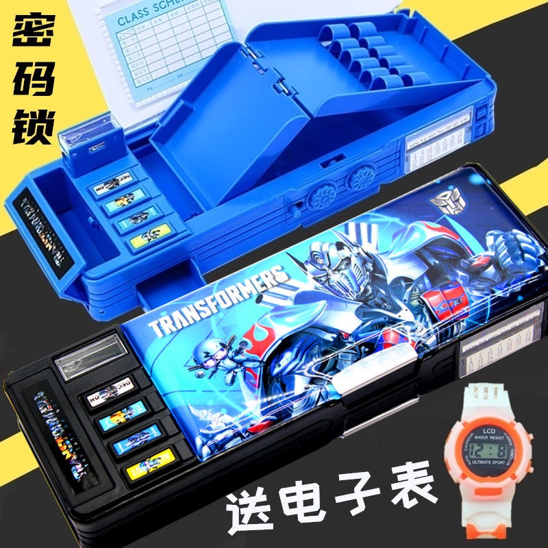 Hộp bút cỡ lớn đa năng hình Transformers có khóa mật khẩu thông minh
