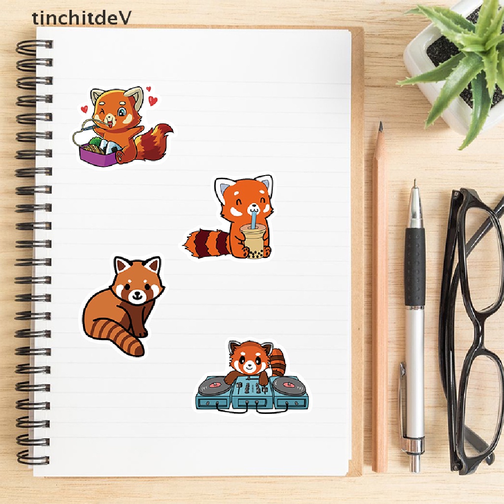 Bộ 50 Miếng Dán Hình Gấu Trúc Màu Đỏ Graffiti Dễ Thương Chống Thấm Nước Trang Trí Sổ Tay / Hành Lý