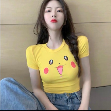 Áo Thun Croptop In Hình Pokemon Đáng Yêu Cho Nữ